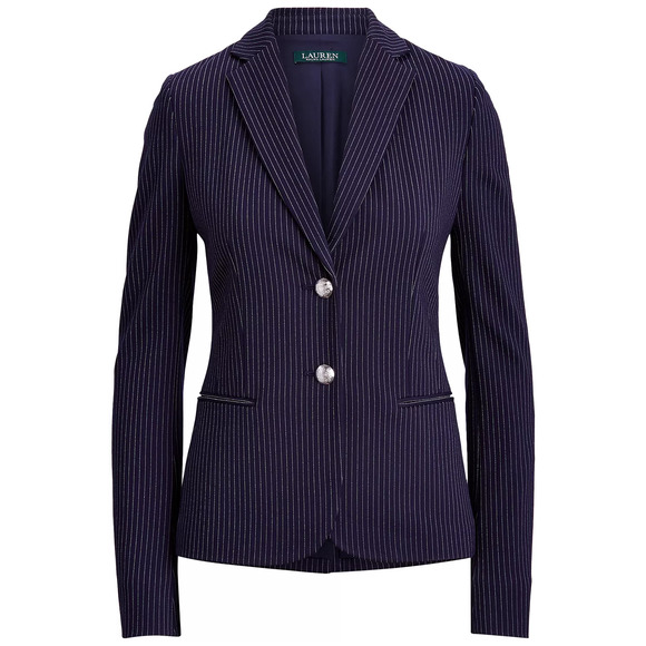 Lauren Ralph Lauren Medium Petite Pinstripe Ponte Knit Blazer Jacket Navy Blue M